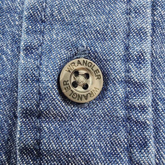 Wrangler Shirt Mens Large Blue Denim Long Sleeve Button Up Western Ranch Work - Picture 14 of 16